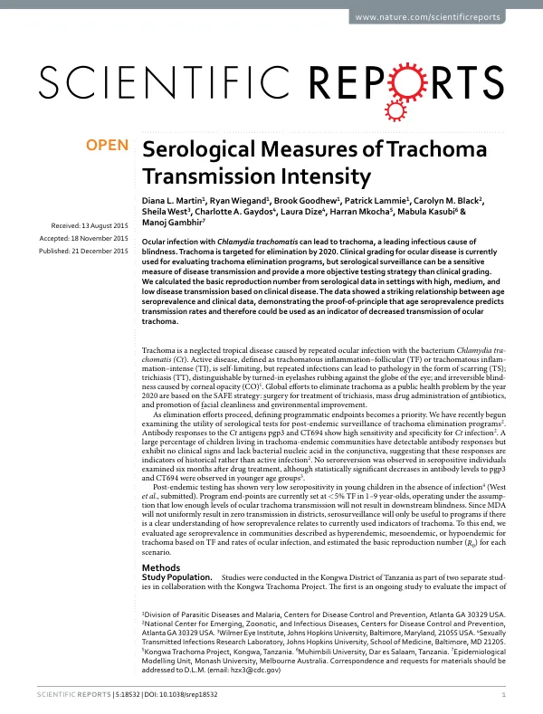 Serological Measures of Trachoma Transmission Intensity