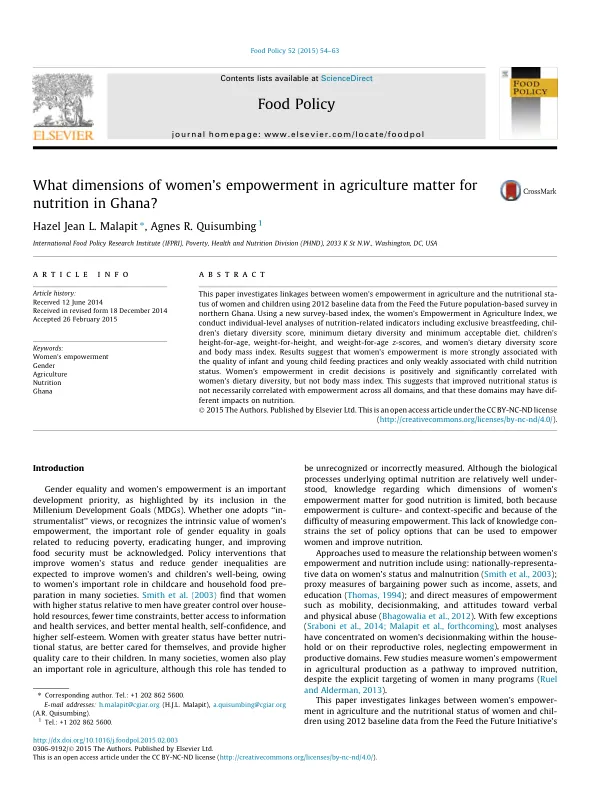 What dimensions of women’s empowerment in agriculture matter for nutrition in Ghana?