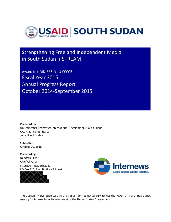 FY2015 Annual Report: Strengthening Free and Independent Media in South Sudan