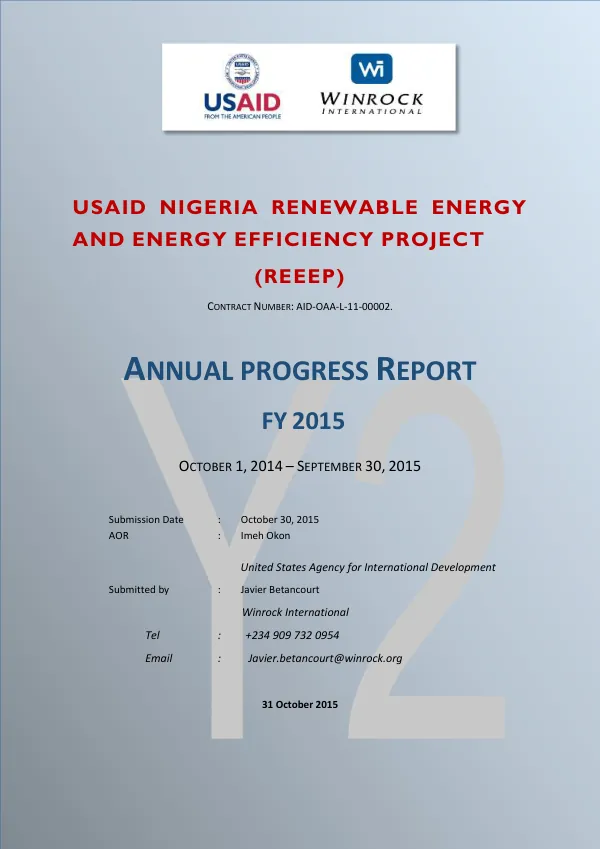 USAID Nigeria Renewable Energy and Energy Efficiency Project Year 2 Annual Progress Performance Report