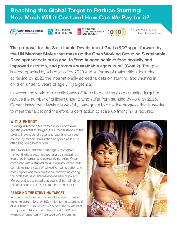 Reaching the Global Target to Reduce Stunting: How Much Will it Cost and How We Pay for it?