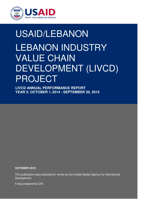 LIVCD Year 3 Annual Report: Lebanon Industry Value Chain Development Project