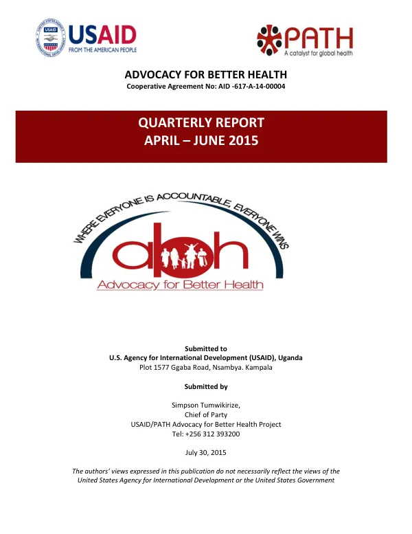 Advocacy for Better Health: Quarterly Report April – June 2015