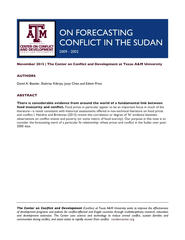 On Forecasting Conflict in the Sudan: 2009–2012
