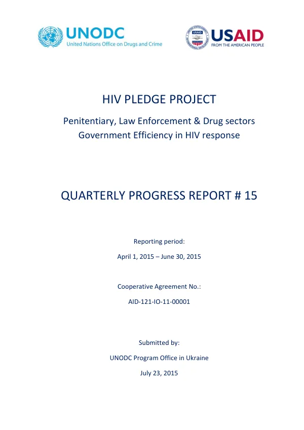 Quarterly Progress Report # 15: HIV PLEDGE Project