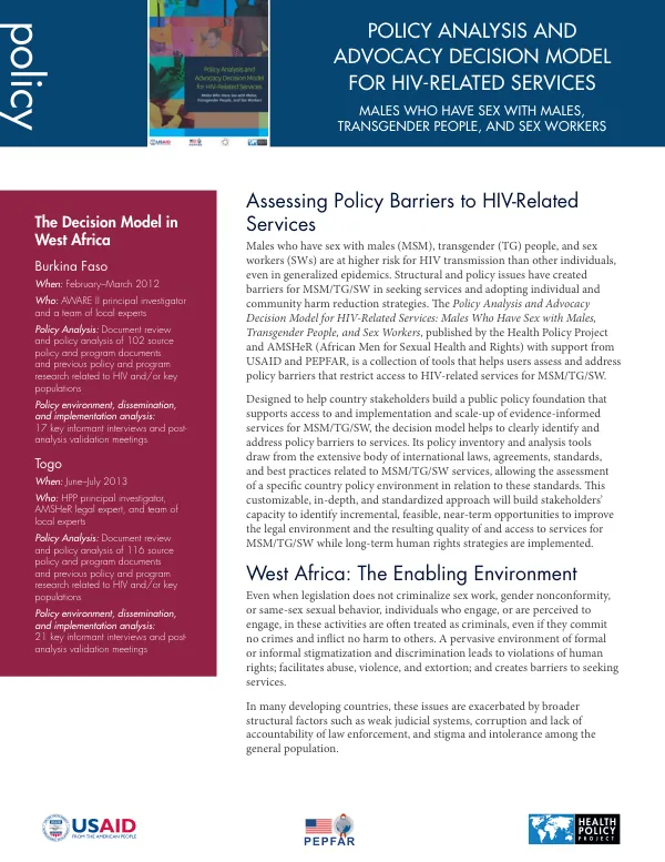 Policy Analysis and Advocacy Decision Model for HIV-Related Services: Males Who Have Sex with Males, Transgender People, and Sex Workers
