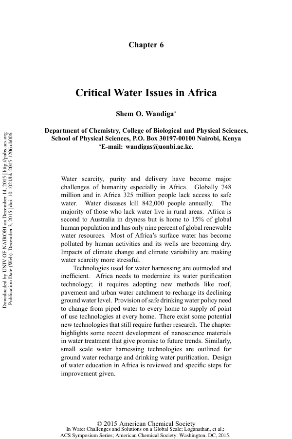 Critical Water Issues in Africa