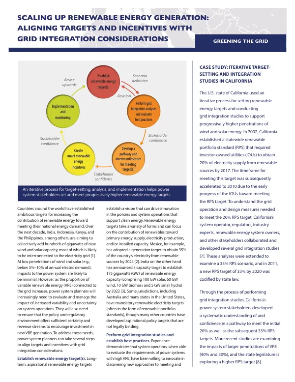Scaling Up Renewable Energy Generation: Aligning Targets and Incentives with Grid Integration Considerations