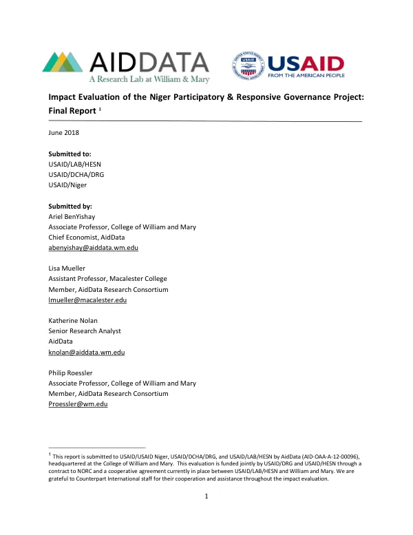 Impact evaluation of the Niger participatory & responsive governance project : final report