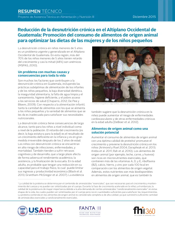 Reducción de la desnutrición crónica en el Altiplano Occidental de Guatemala: Promoción del consumo de alimentos de origen animal para optimizar las dietas de las mujeres y de los niños pequeños