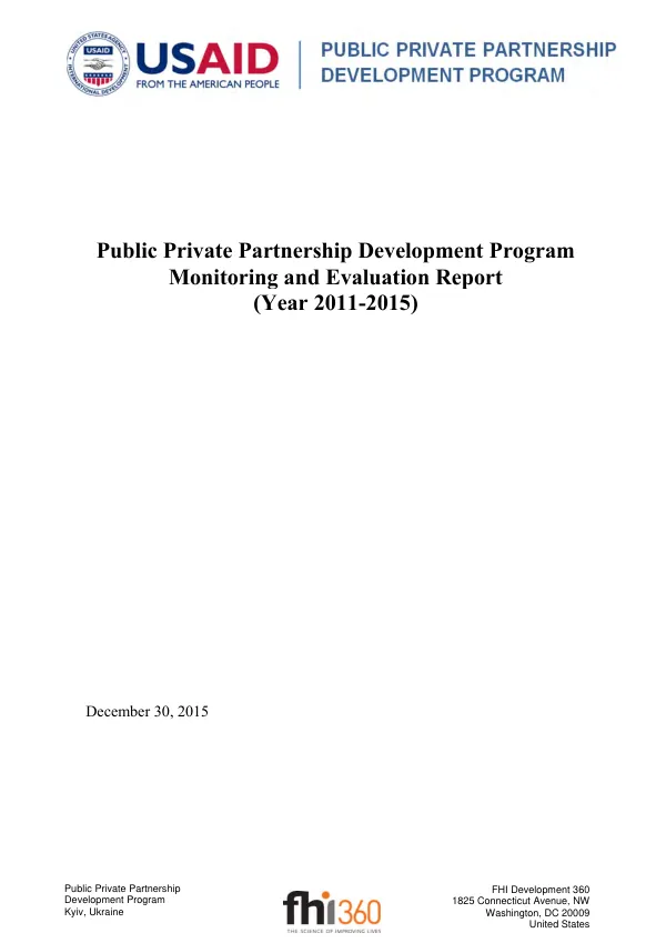 Public Private Partnership Development Program Monitoring and Evaluation Report (Year 2011-2015)