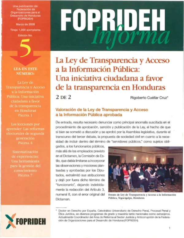 Valoración de la Ley de Transparencia y Acceso a la Información Pública aprobada en Honduras
