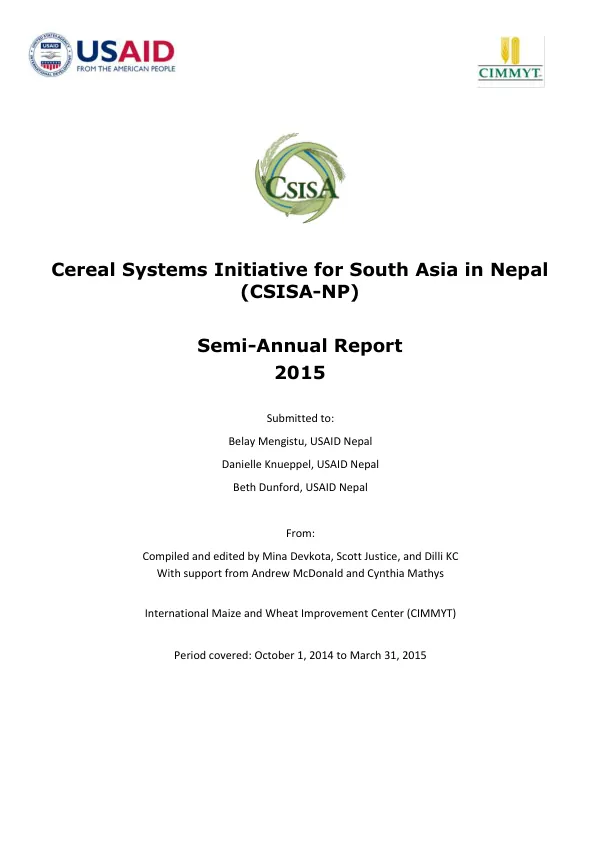 Semi-Annual Report 2015: Cereal Systems Initiative for South Asia in Nepal