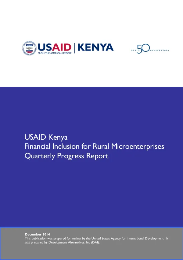 Financial Inclusion for Rural Microenterprises Quarterly Progress Report