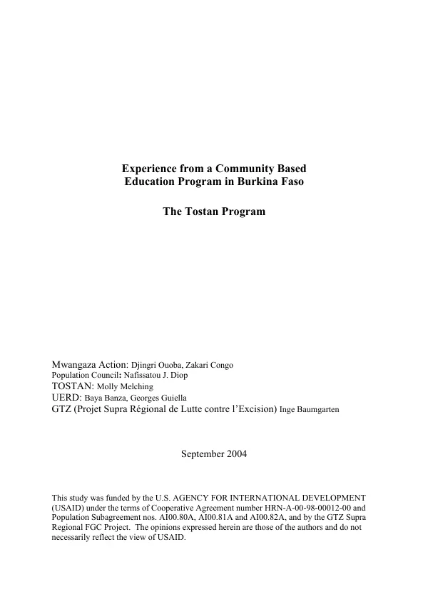 Experience from a community based education program in Burkina Faso : the Tostan program