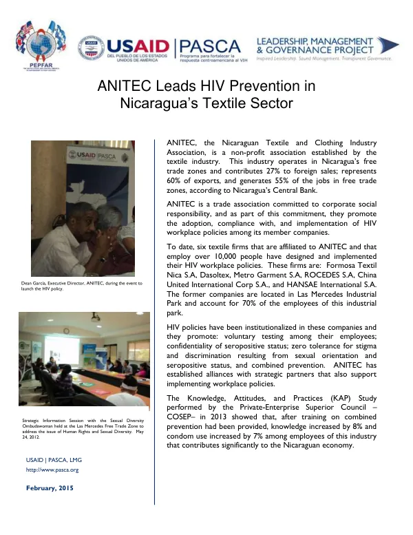 ANITEC Leads HIV Prevention in Nicaragua's Textile Sector