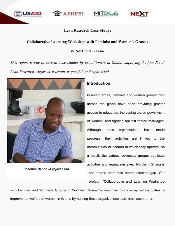 Lean Research Case Study: Collaborative Learning Workshop with Feminist and Women’s Groups in Northern Ghana