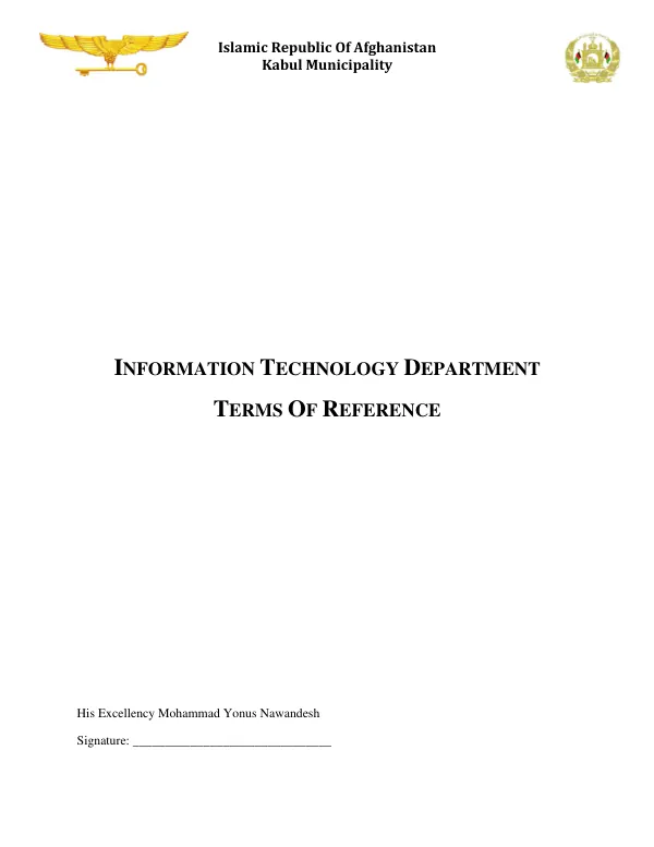 Terms of Reference for Information Technology Department of Kabul Municipality