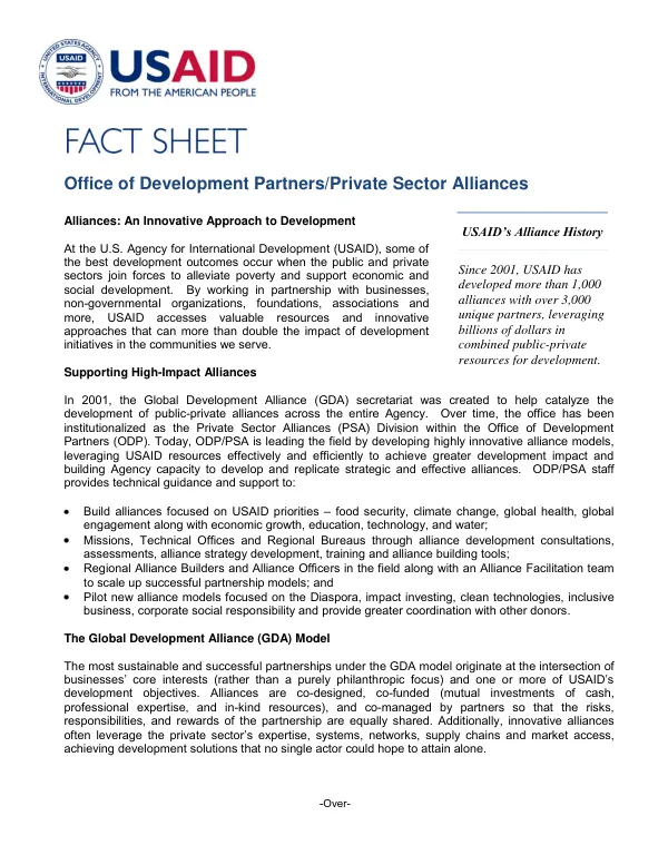 An Innovative Approach to Development: Public-Private Alliance Successes