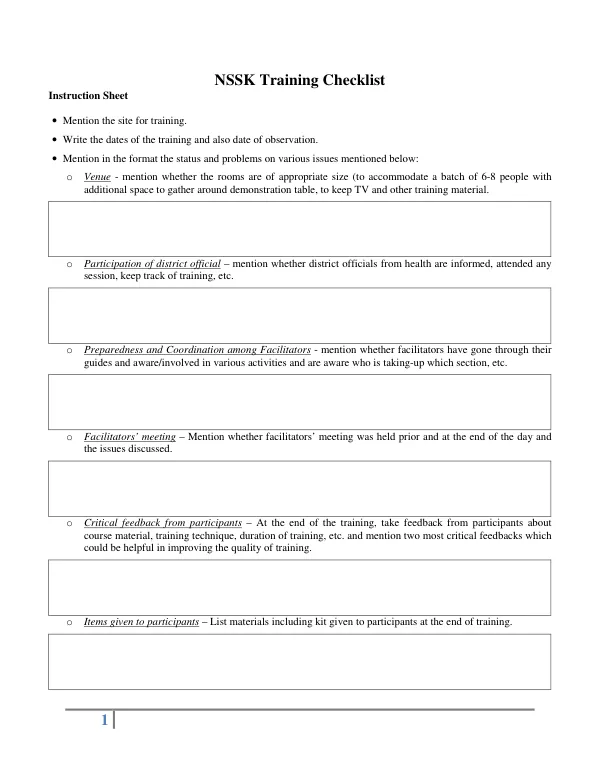NSSK Training Checklist