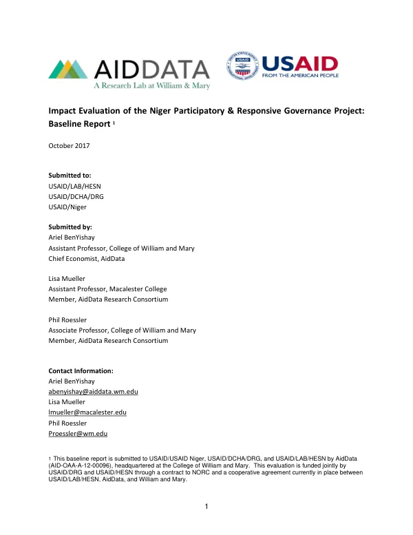 Impact evaluation of the Niger participatory & responsive governance project : baseline report