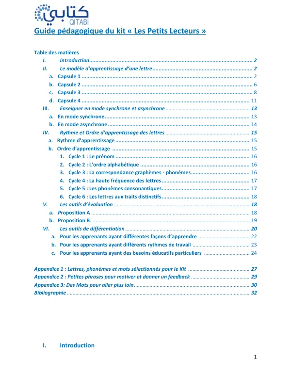 Guide pédagogique du kit « Les Petits Lecteurs »
