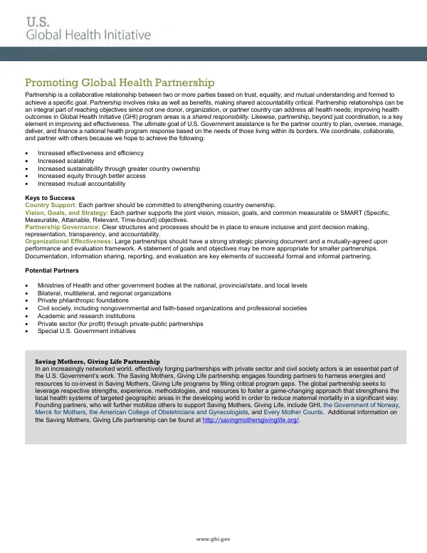GHI Principles: Promoting Global Health Partnership