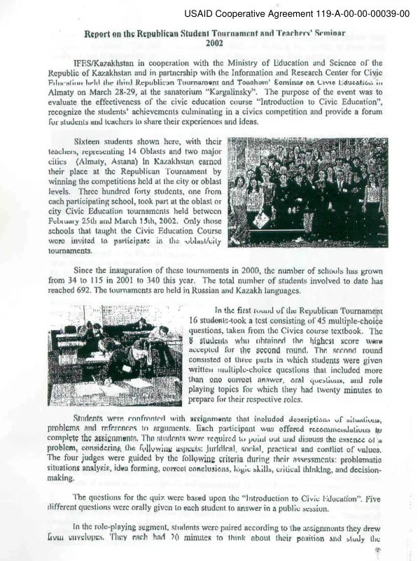 USAID Cooperative Agreement 119-A-00-00-00039-00