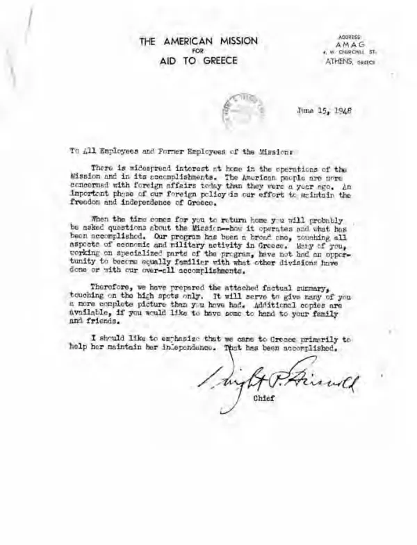Supplemental Reports for the Crook People: Aid to Greece