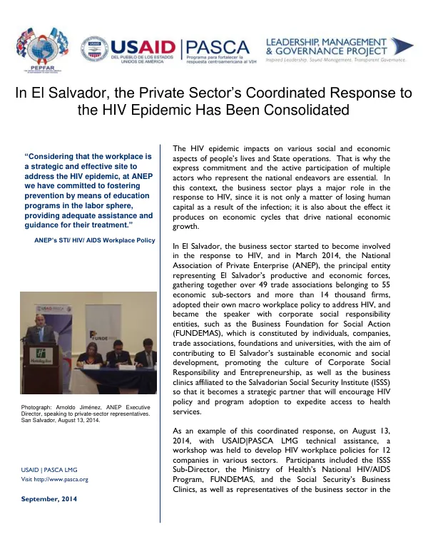 ANEP's STI/ HIV/ AIDS Workplace Policy
