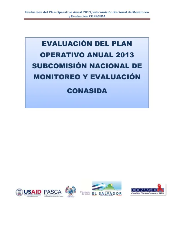 Evaluación del Plan Operativo Anual 2013, Subcomisión Nacional de Monitoreo y Evaluación CONASIDA