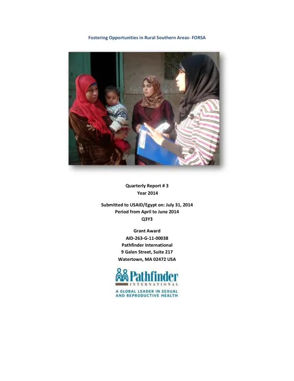 Fostering Opportunities in Rural Southern Areas- FORSA Quarterly Report # 3