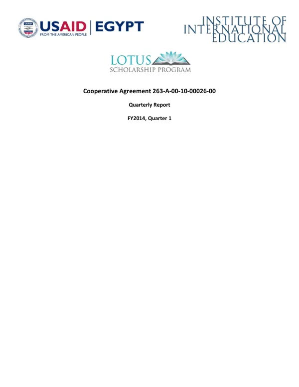 LOTUS Scholarship Program, Quarterly Report, FY2014, Quarter 1