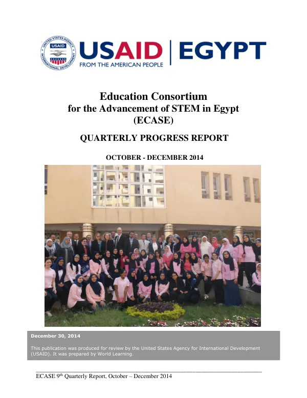 9th Quarterly Report: Education Consortium for the Advancement of STEM in Egypt (ECASE)