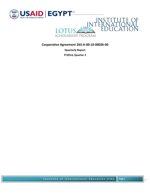 LOTUS Scholarship Program, Quarterly Report, FY2014, Quarter 2