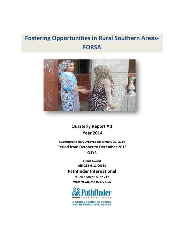 Fostering Opportunities in Rural Southern Areas- FORSA Quarterly Report # 1