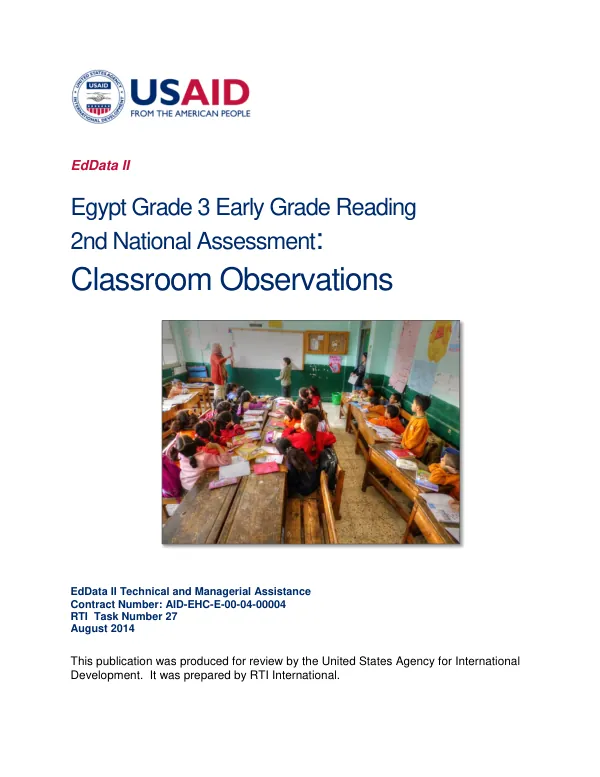 EdData II: 2nd National Egypt Grade 3 EGRA – The Classroom Observations