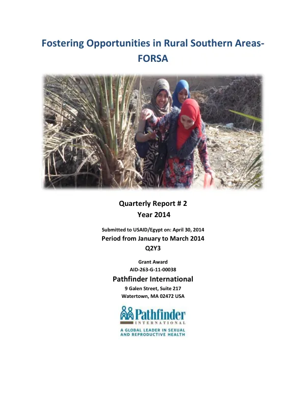 Fostering Opportunities in Rural Southern Areas- FORSA Quarterly Report # 2