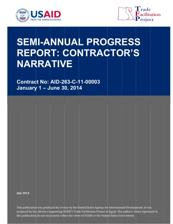 Jan-June 2014 Semi-Annual Progress Report for the Trade Facilitation Project in Egypt