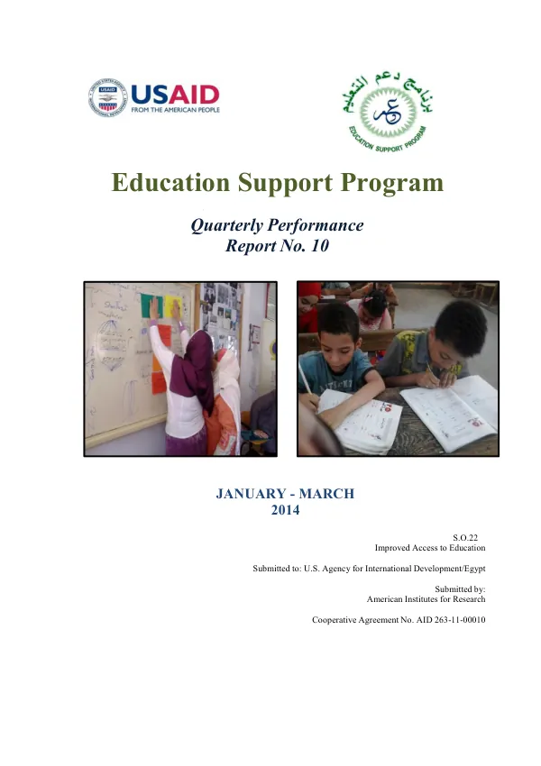 Education Support Program Quarterly Performance Report No. 10 January - March 2014