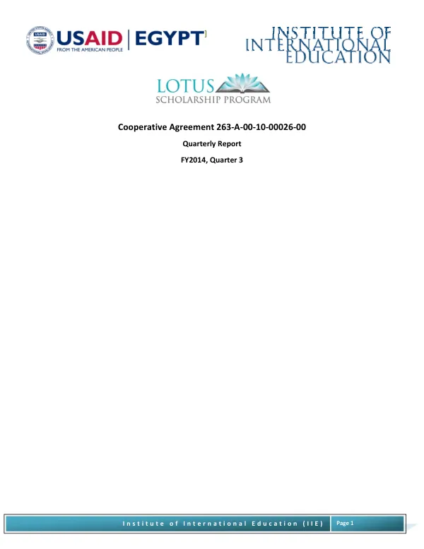LOTUS Scholarship Program, Quarterly Report, FY2014, Quarter 3