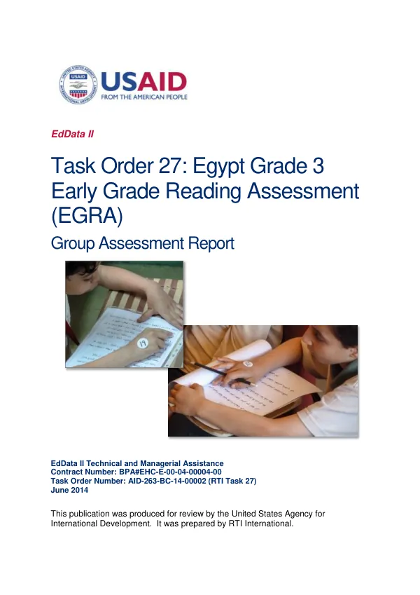 EdData II: Egypt Grade 3 Early Grade Reading – Pilot Group Assessment