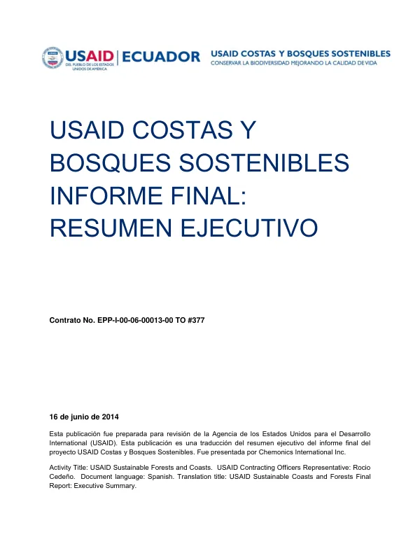 USAID Sustainable Forests and Coasts Final Report: Executive Summary