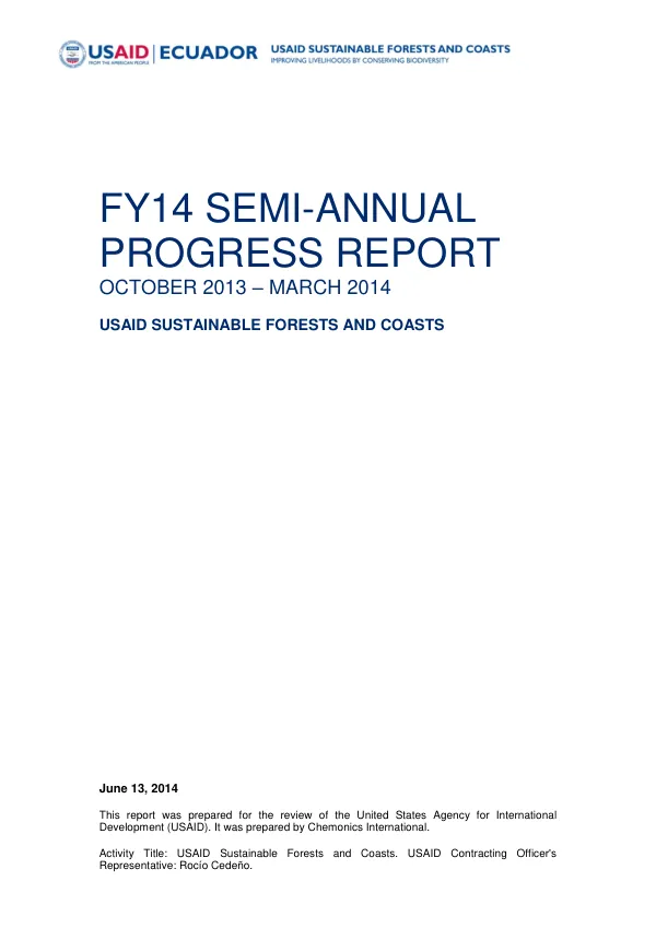 FY14 Semi-Annual Progress Report: USAID Sustainable Forests and Coasts Project