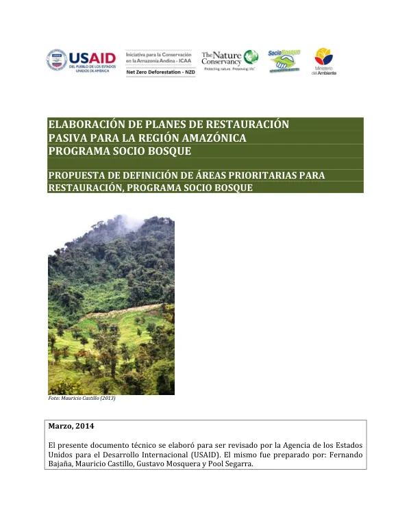 Elaboración de Planes de Restauración Pasiva para la Región Amazónica, Programa Socio Bosque
