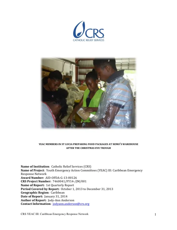 1st Quarterly Report: Youth Emergency Action Committees (YEAC) III: Caribbean Emergency Response Network