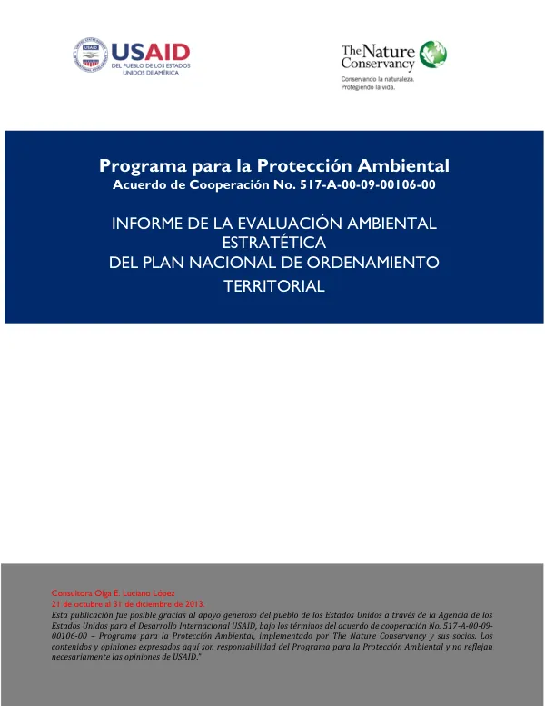Final Report: Environmental Protection Program. EAE del PNOT República Dominicana
