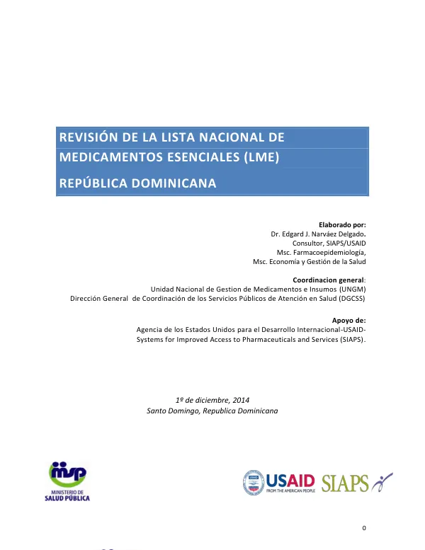 Revisión de la Lista Nacional de Medicamentos Esenciales (LME) de la República Dominicana