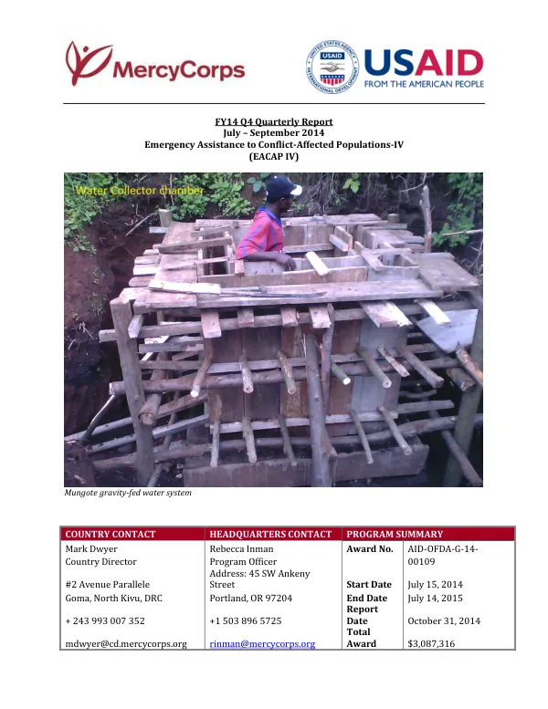 FY14 Q4 Quarterly Report: Emergency Assistance to Conflict-Affected Populations-IV