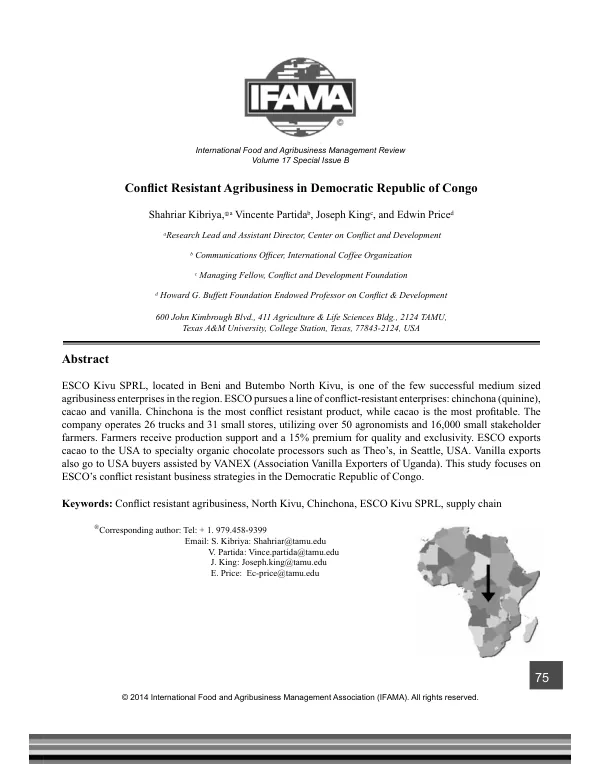 Conflict Resistant Agribusiness in Democratic Republic of Congo